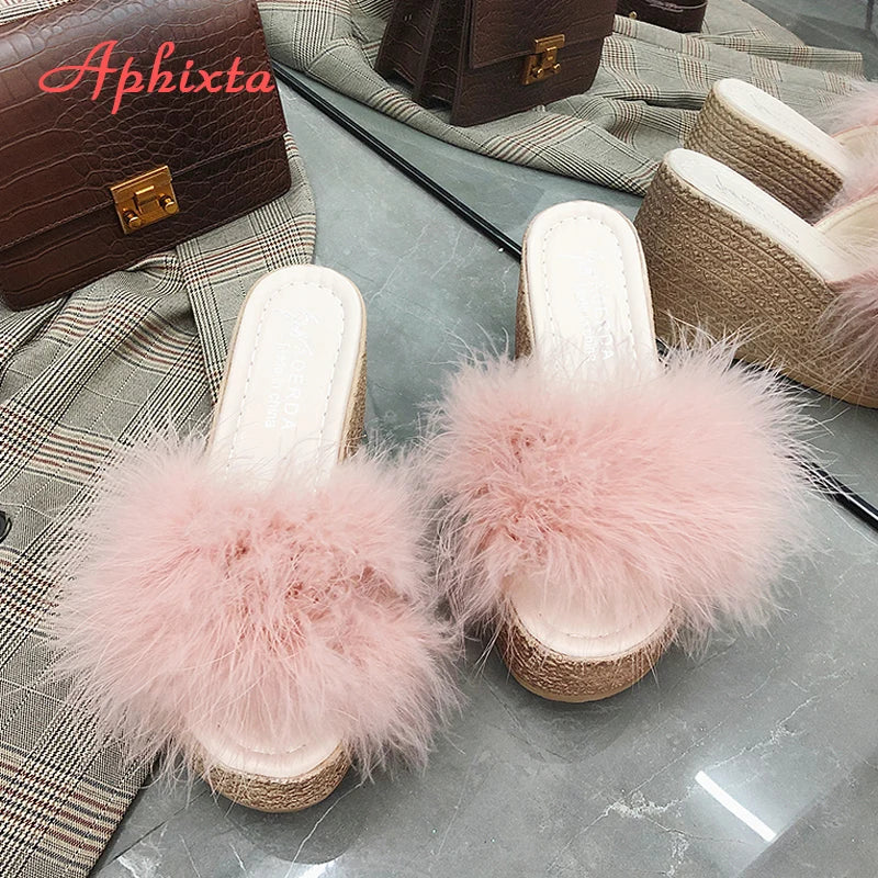 Plush Faux Fur Wedge Slide