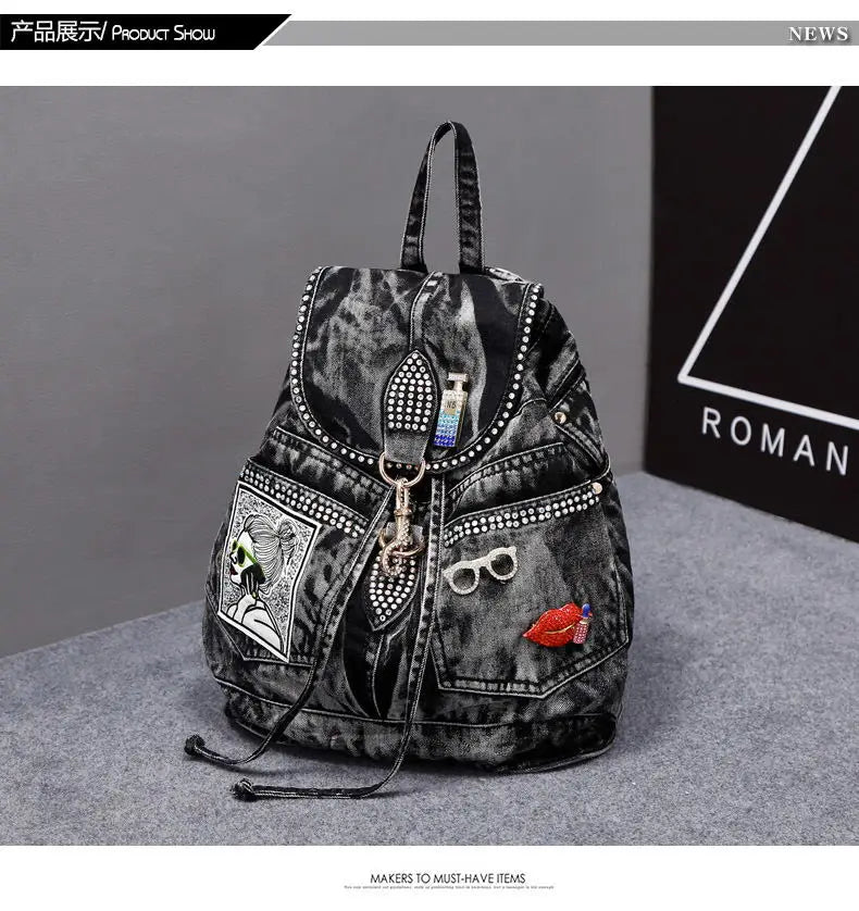 Large Denim Anti Theft Casual Travel Backpack for Women