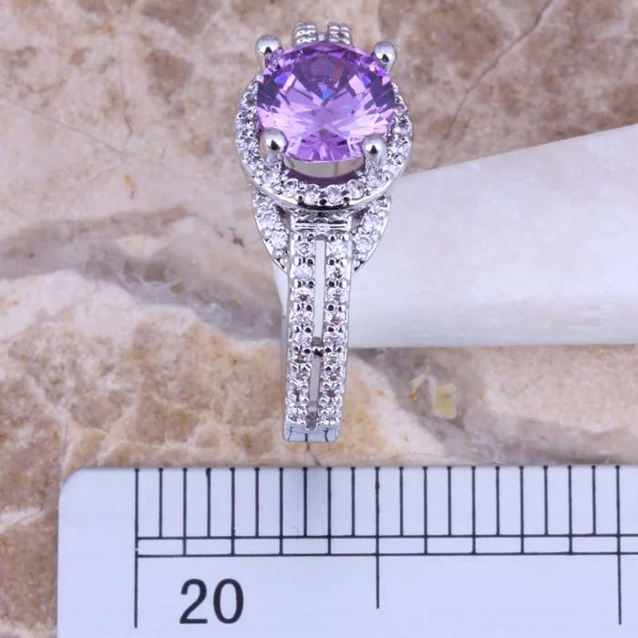 Purple Cubic Zirconia Silver Plated Ring For Women