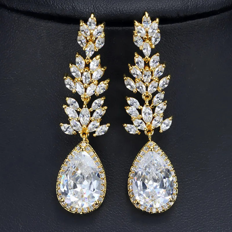 Long Black Crystal Drop Earrings
