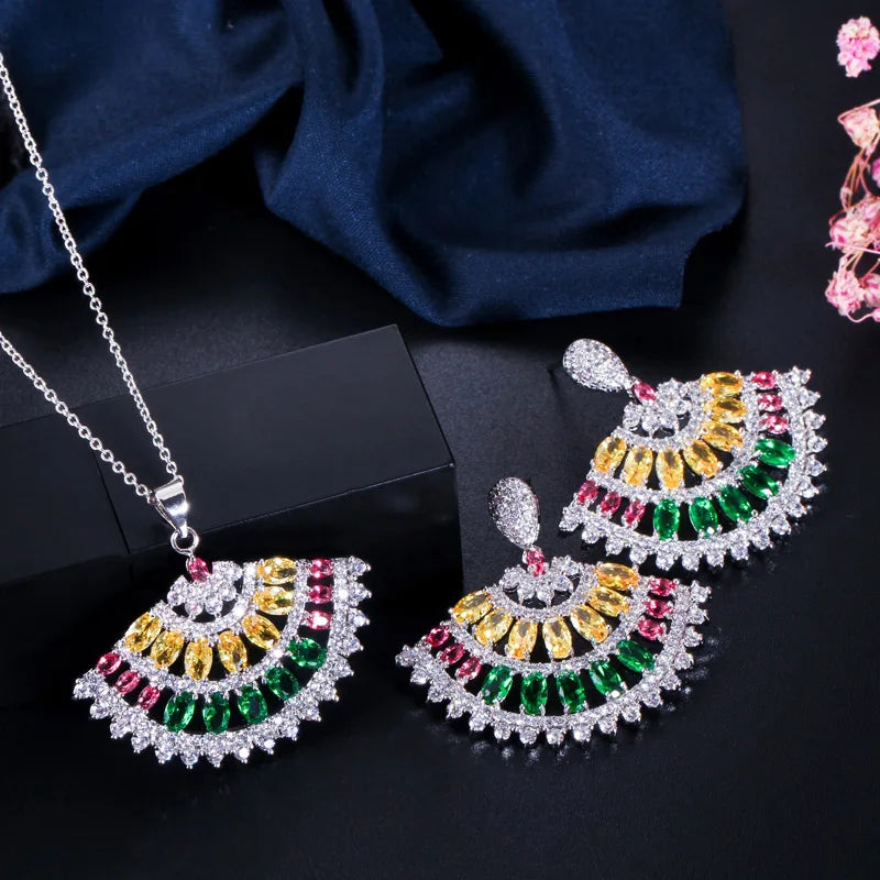 Fan Shaped Multicolor Jewelry Set