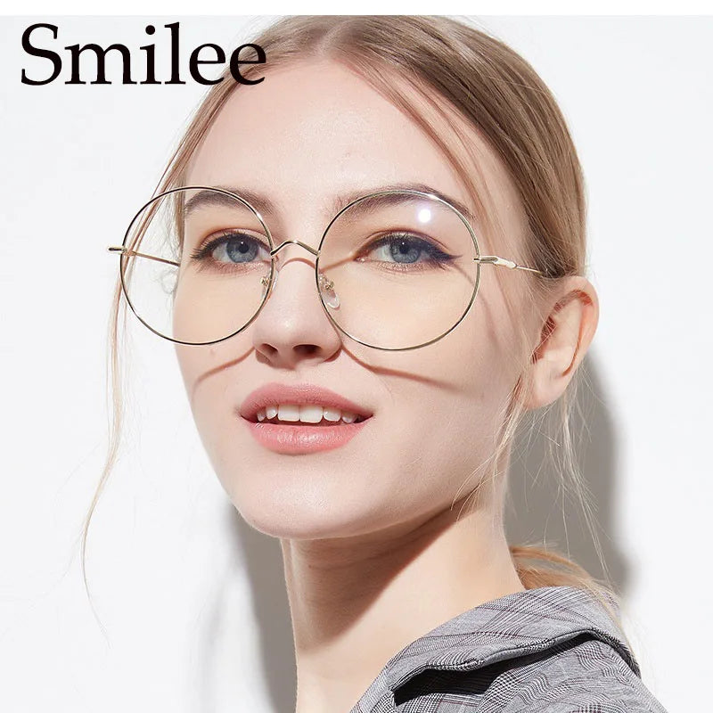 Stylish Oversized Round Metal Eyeglass Frames for Women