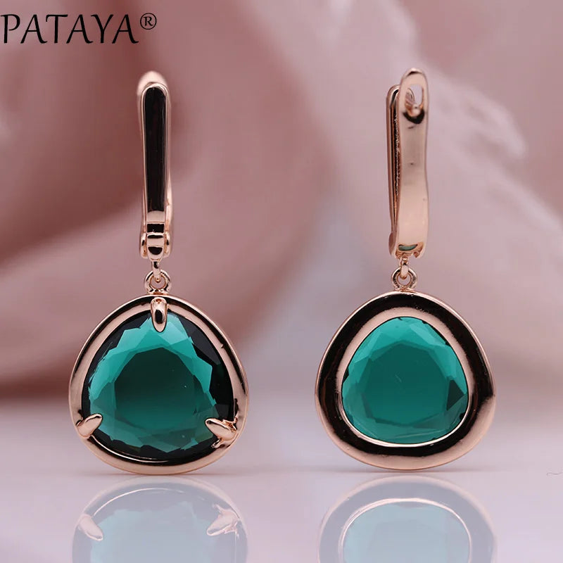 Green Triangle Zirconia Drop Earrings