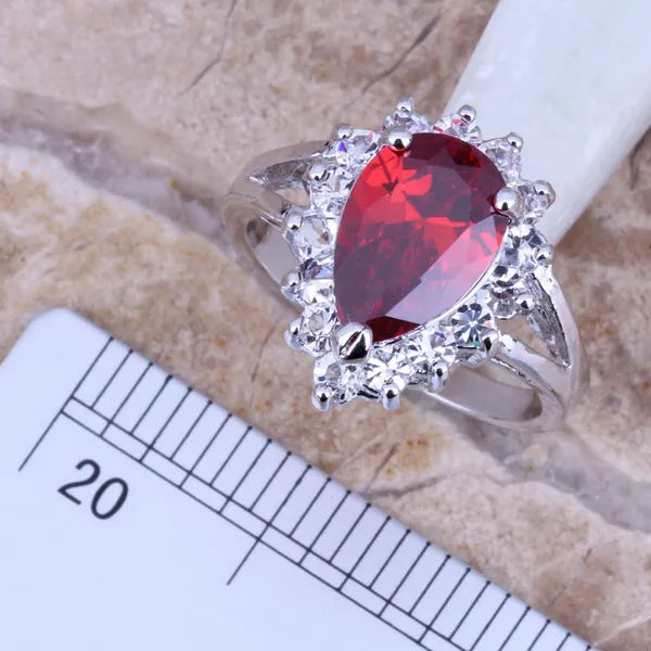 Red Garnet and CZ Silver Plated Jewelry Set for Women