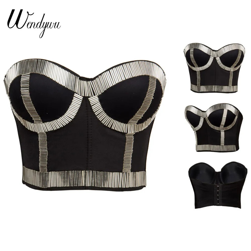 Sophisticated Sequined Black Bodycon Corset For Women