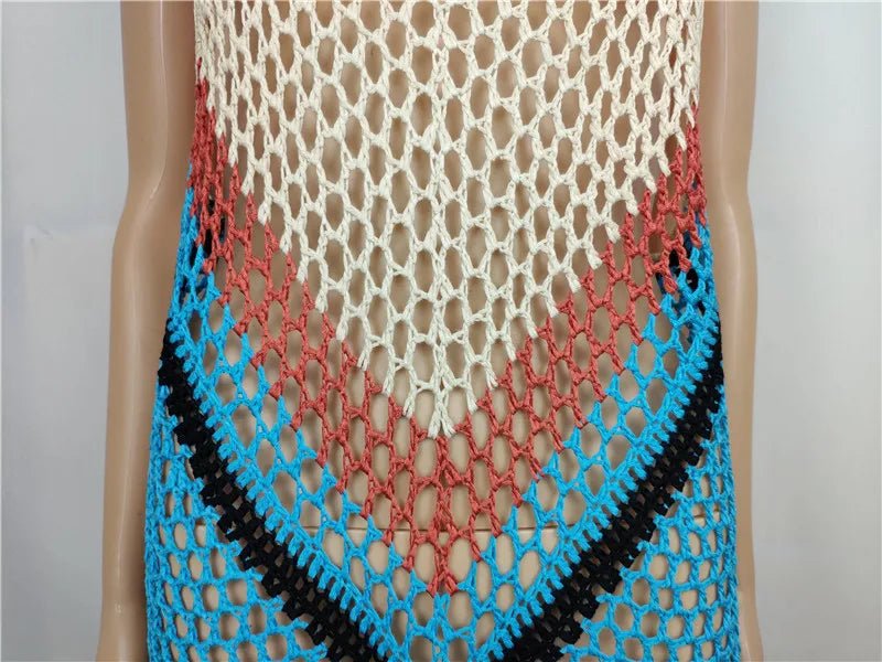 2025 Crochet Summer Beach Dress Cover Up Sexy Hollow Out Mesh Knitted Tunic Swimsuit Coverup Womens Beach Sarong Robe De Plage