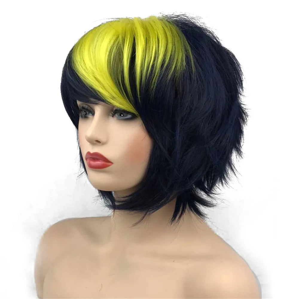 Straight Blue And Red Synthetic Cosplay Wig For Women
