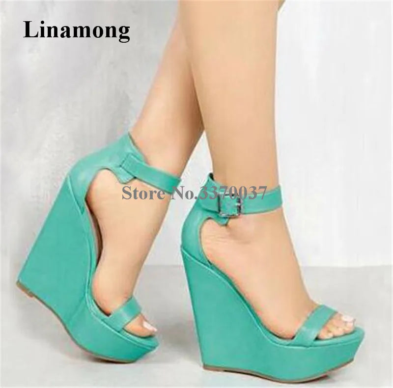 High Leather Platform Wedge Sandals
