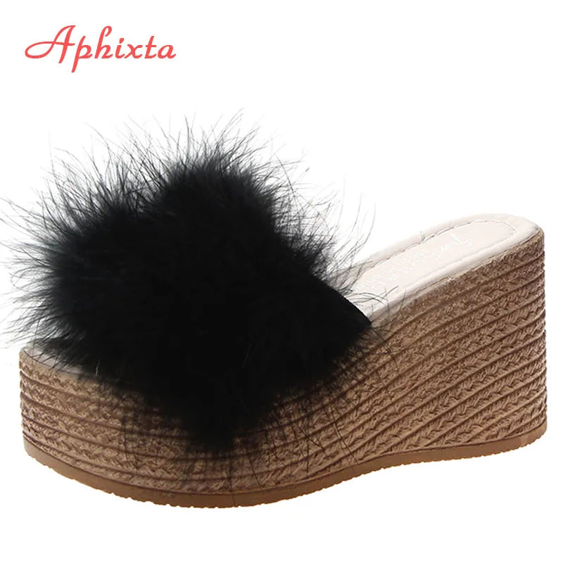 Plush Faux Fur Wedge Slide