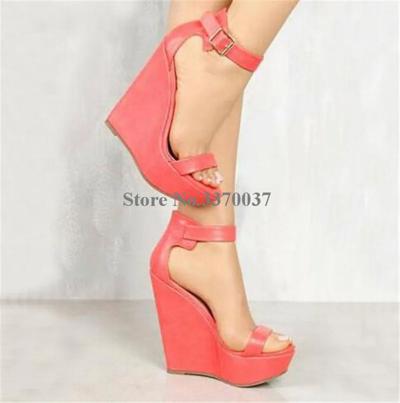 High Leather Platform Wedge Sandals