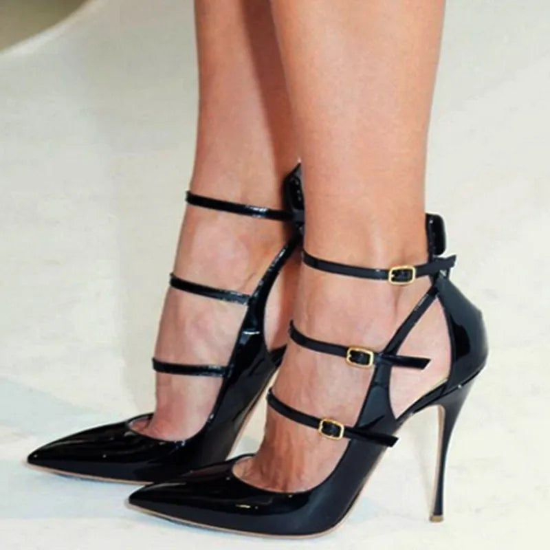 Elegant Black Patent Leather Pointed Toe Pumps for Women