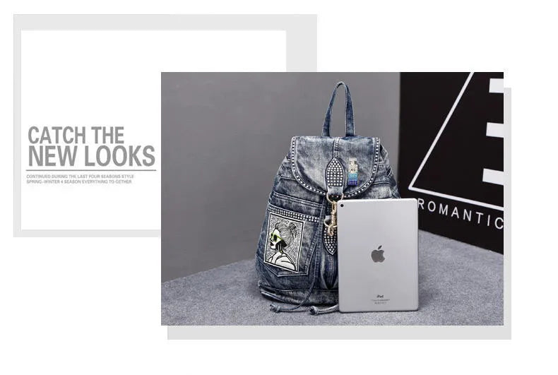 Large Denim Anti Theft Casual Travel Backpack for Women