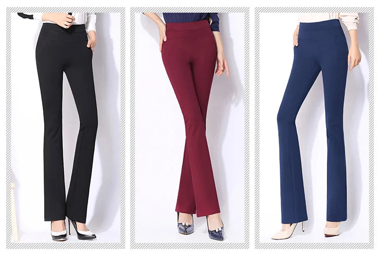 Vintage Office skinny Women Pants Trousers Zipper High Waist Pocket Flare pants formal OL Office Career Capris Work Wear Black