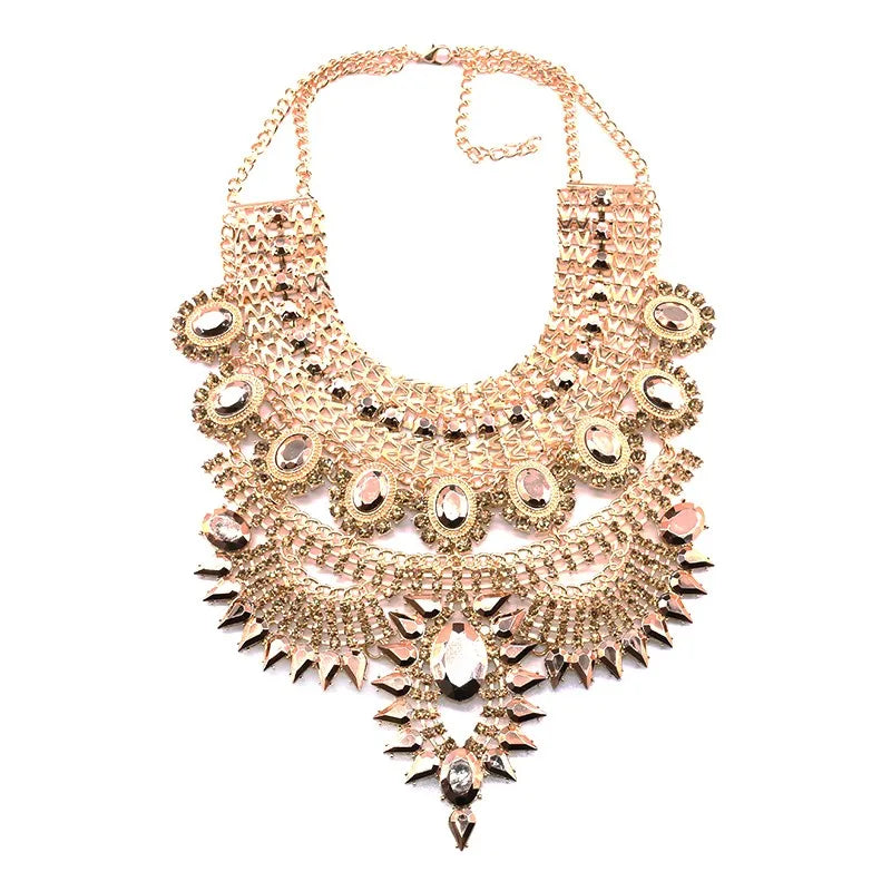 Chunky Crystal Rhinestone Statement Bib Necklace for Women