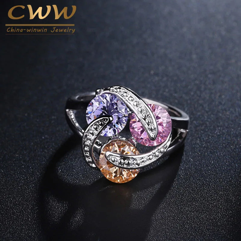 Rotating Multicolor CZ Crystal Ring