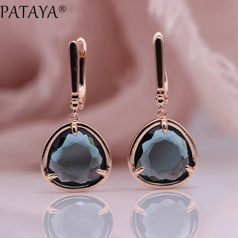 Green Triangle Zirconia Drop Earrings