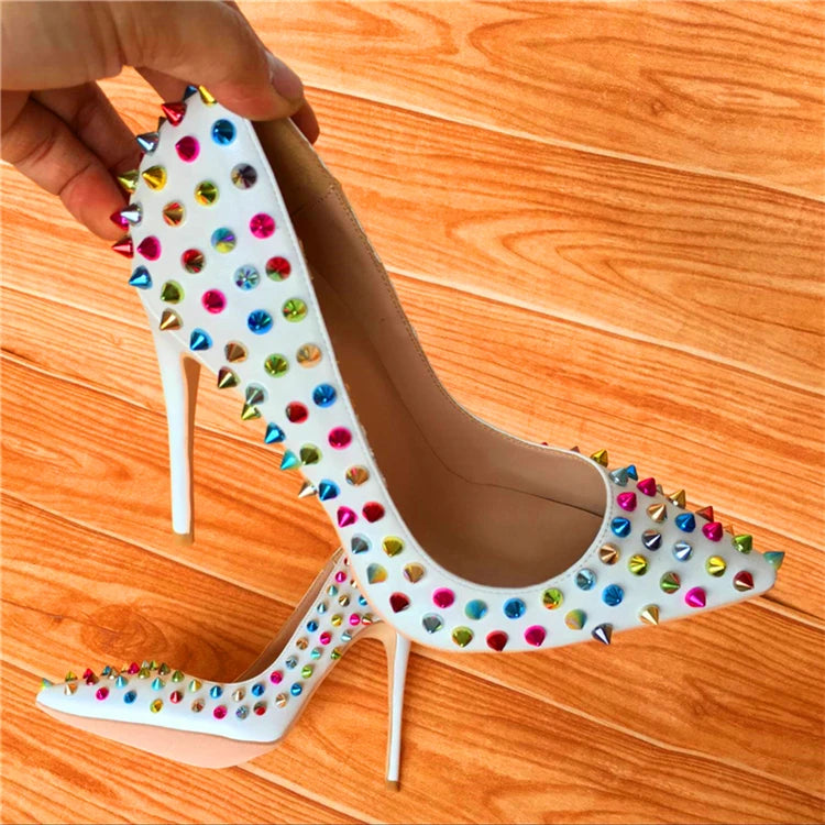 Elegant Studded Pointed Toe Rivet High Heel Pumps For Women