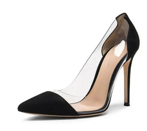 Leopard Print Pointed Toe Thin Heel Transparent Office Pumps For Women