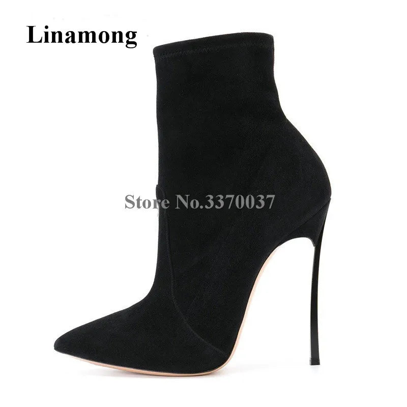 Pointed Toe Suede Leather Stiletto Ankle Boots for Women