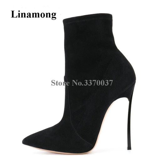 Pointed Toe Suede Leather Stiletto Ankle Boots for Women