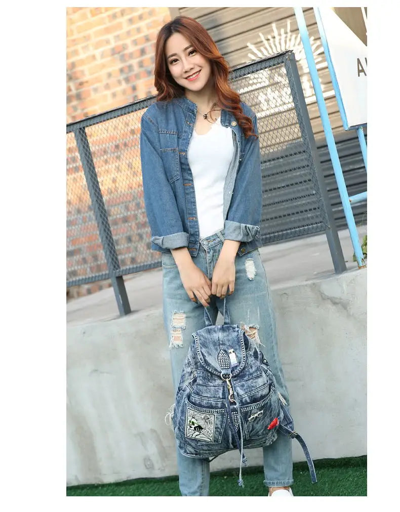 Large Denim Anti Theft Casual Travel Backpack for Women