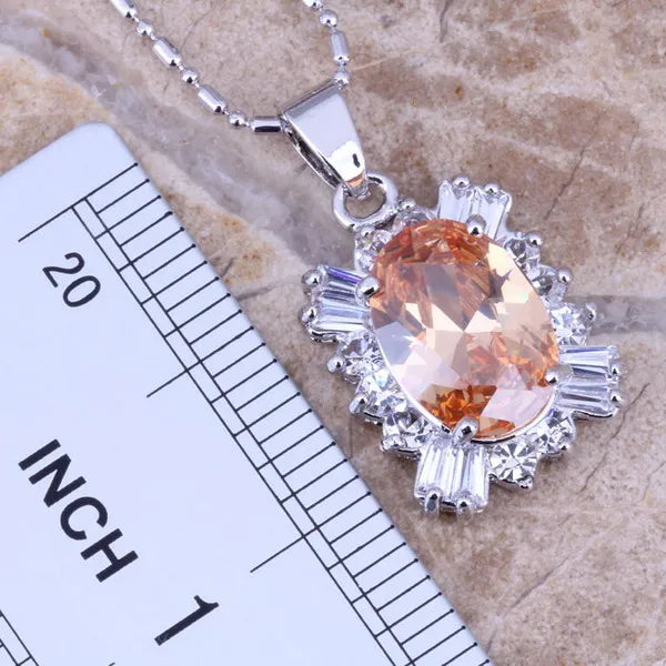 Champagne CZ Jewelry Set with Earrings, Pendant and Ring for Women