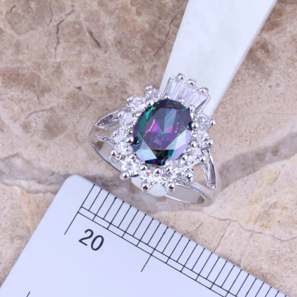 Rainbow Cubic Zirconia Silver Plated Jewelry Set for Women