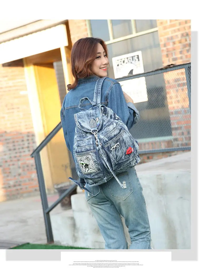 Large Denim Anti Theft Casual Travel Backpack for Women