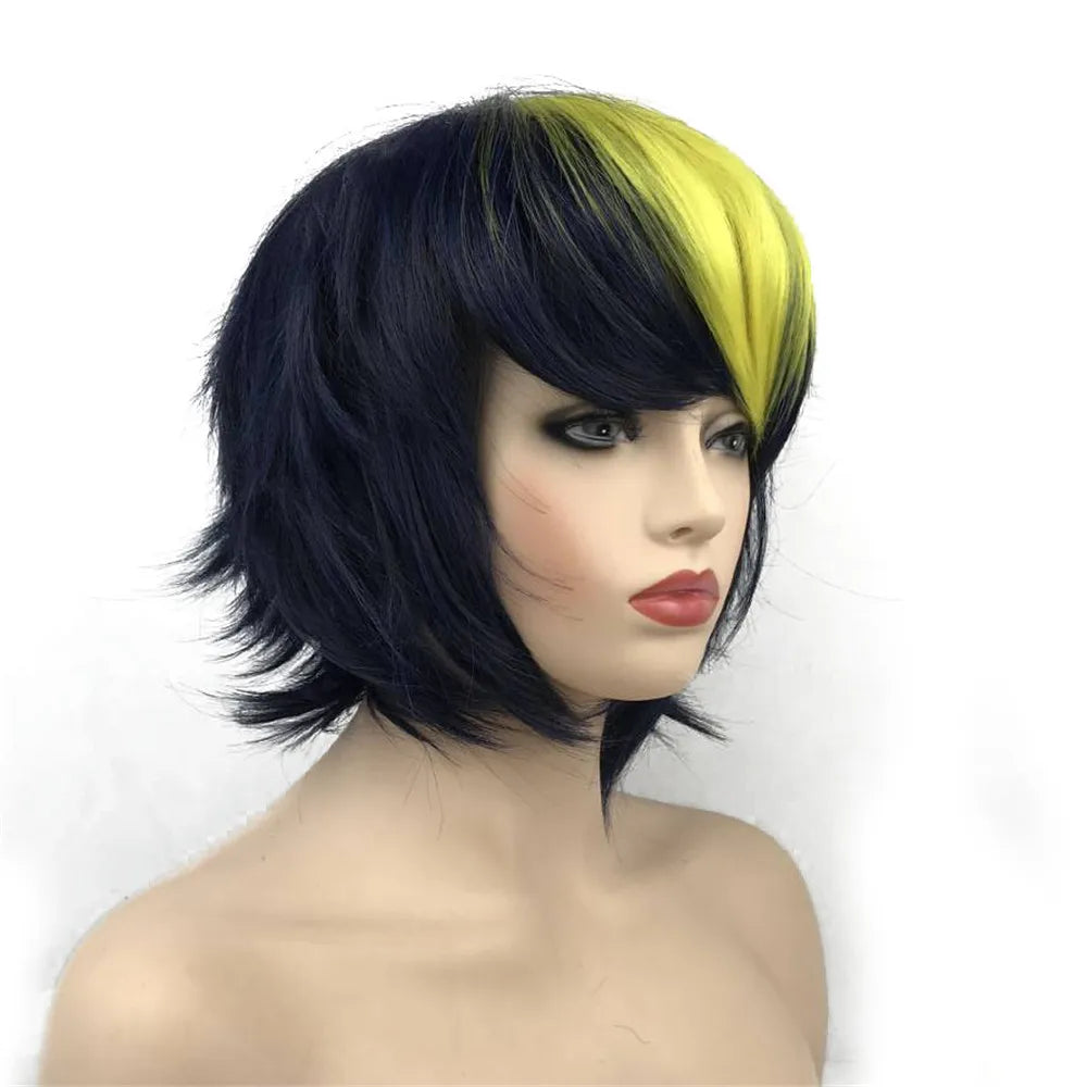 Straight Blue And Red Synthetic Cosplay Wig For Women