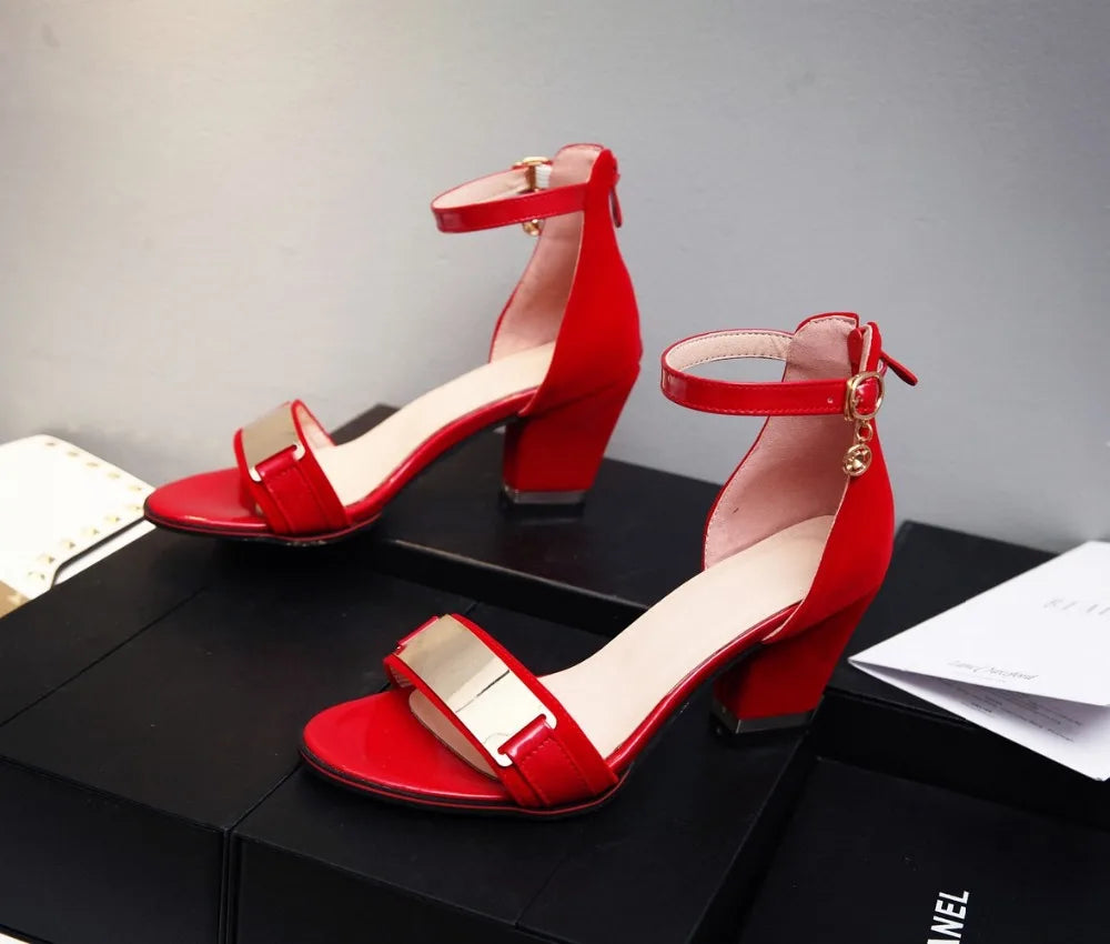 Chic Ankle Strap Block Heel Sandals