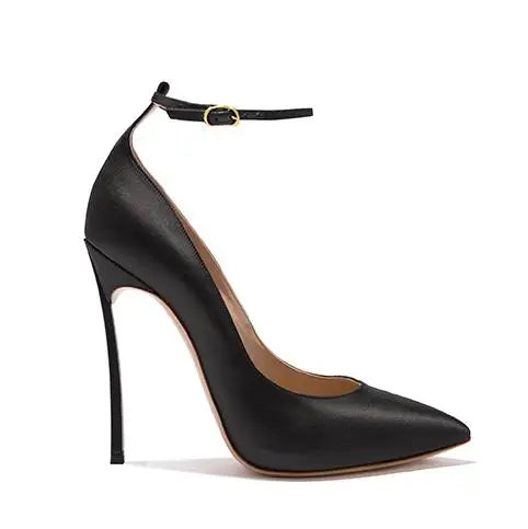 Champagne Silk Pointed Toe Stiletto Pumps With Ankle Strap for Women