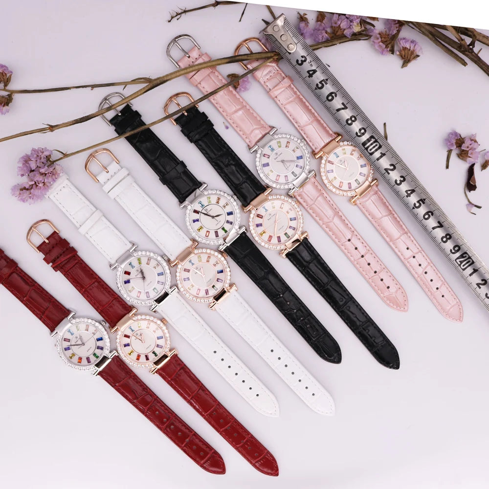 Prong Setting Luxury Clock Lady Women's Watch Fashion Hours Bracelet Colorful Rhinestone Girl Birthday Gift Royal Crown Box