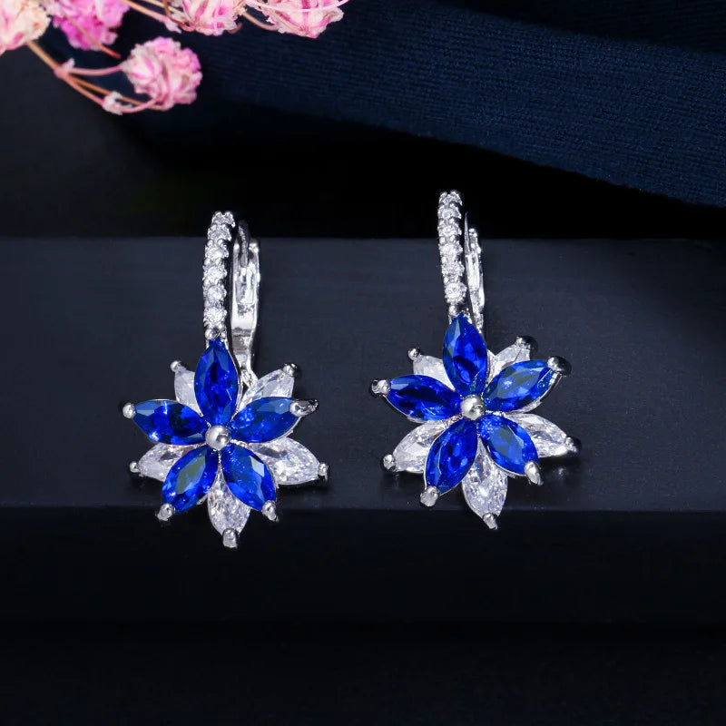 Colorful Cubic Zirconia Flower Earrings