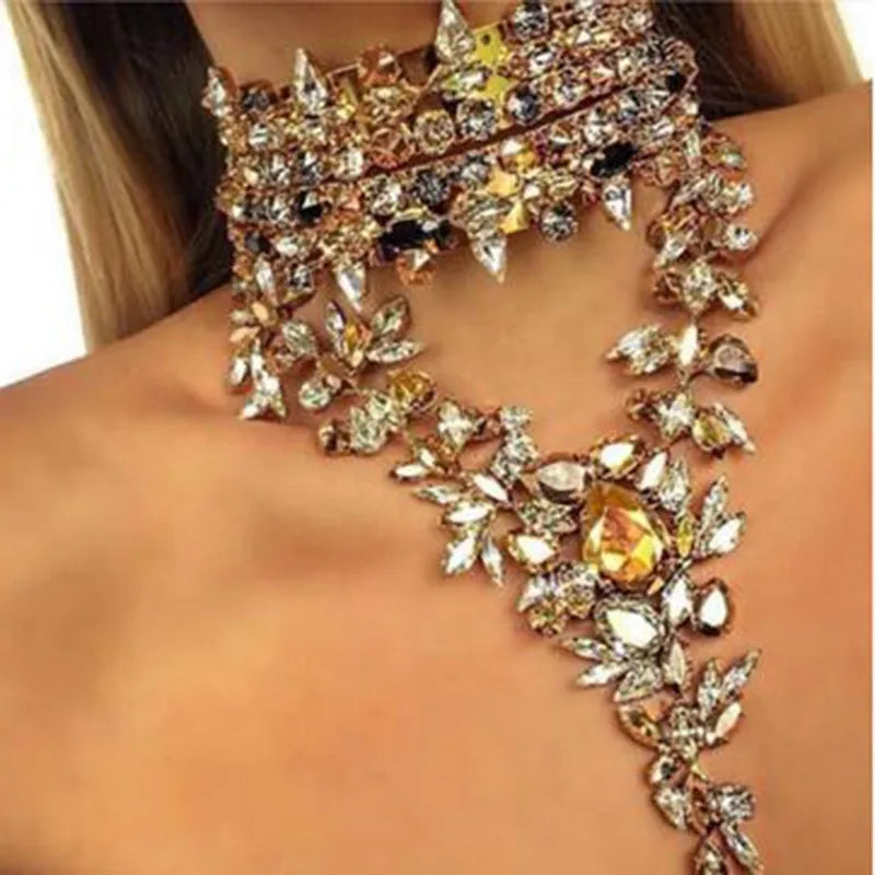 Champagne Crystal Rhinestone Choker Necklace for Women