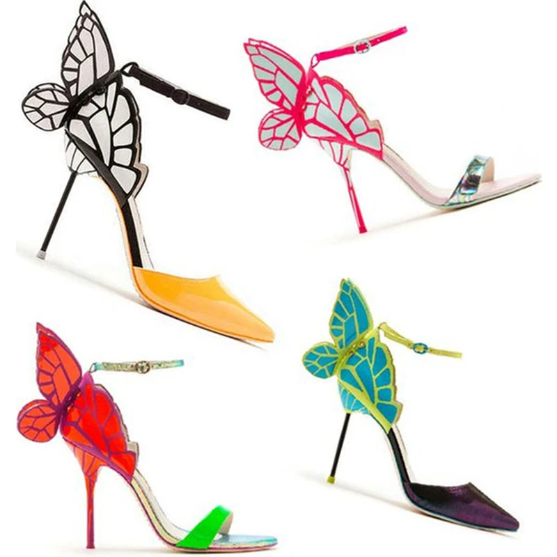 Patent Leather Butterfly Pointed Toe Buckle Strap Pumps for Women