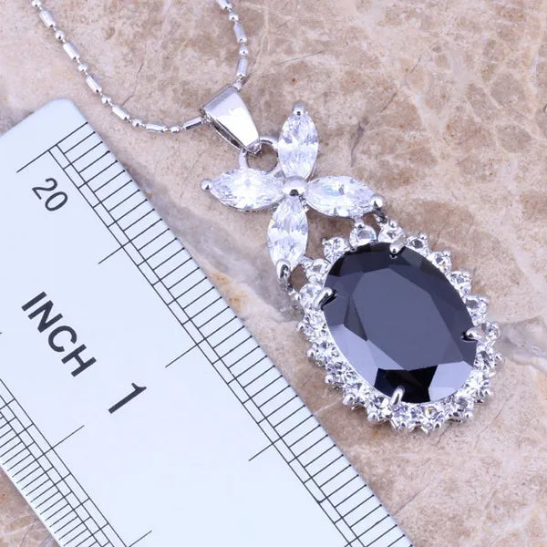 Black Cubic Zirconia Silver Plated Jewelry Set for Women