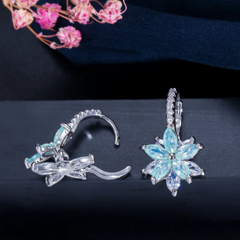 Colorful Cubic Zirconia Flower Earrings