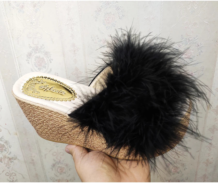 Plush Faux Fur Wedge Slide