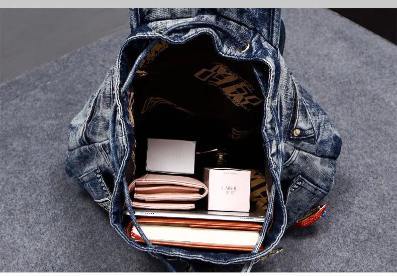 Large Denim Anti Theft Casual Travel Backpack for Women