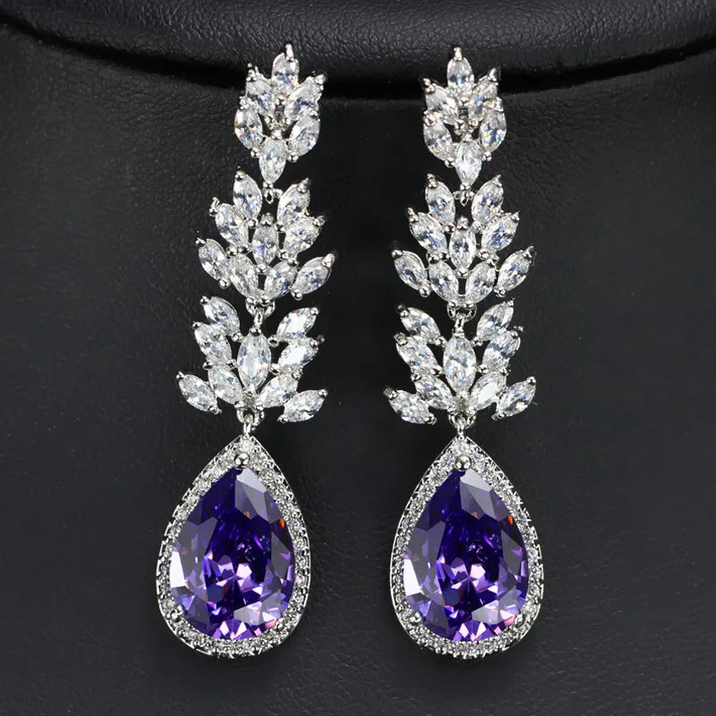 Long Black Crystal Drop Earrings
