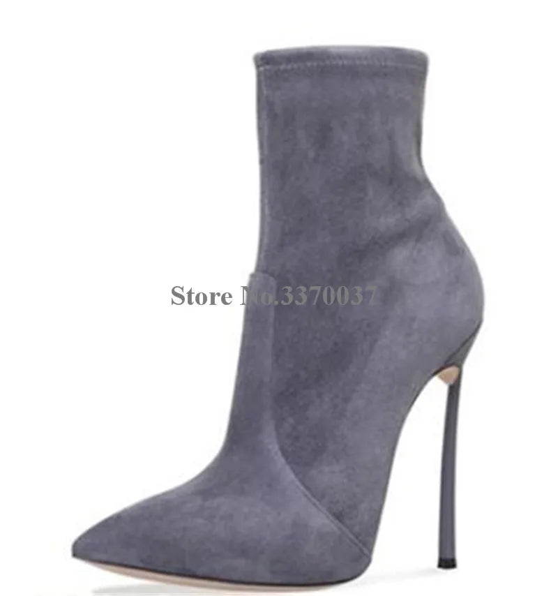 Pointed Toe Suede Leather Stiletto Ankle Boots for Women