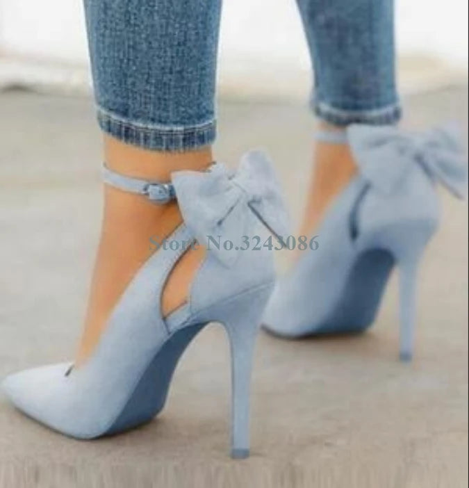 Sky Blue Butterfly Knot High Heel Dress Shoes for Women