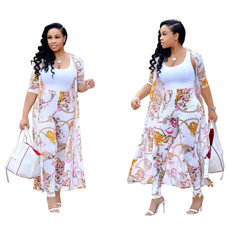Long Cardigan and Bodycon Pants Two Piece Set for Women