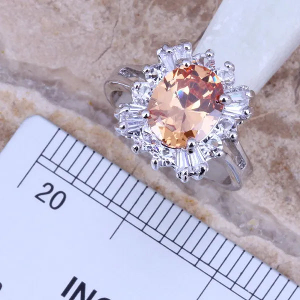 Champagne CZ Jewelry Set with Earrings, Pendant and Ring for Women
