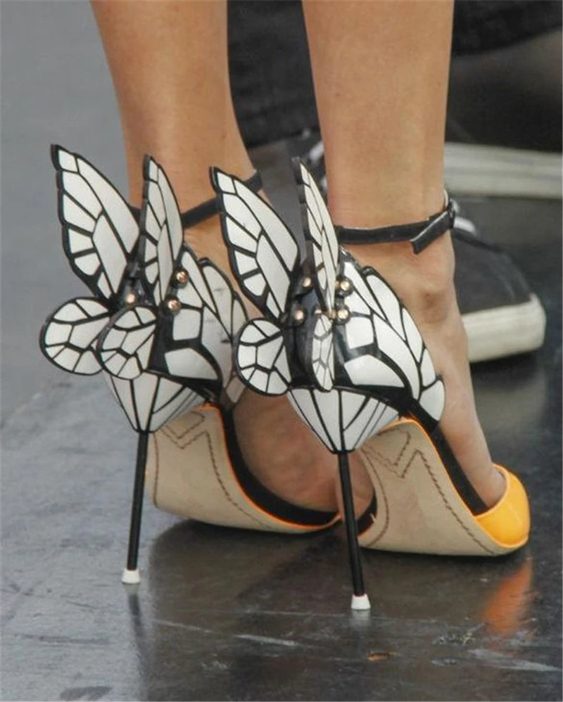 Patent Leather Butterfly Pointed Toe Buckle Strap Pumps for Women