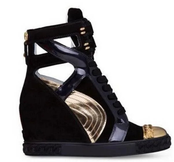 Black Suede Lace Up Ankle Boots With Gold Chain For Women
