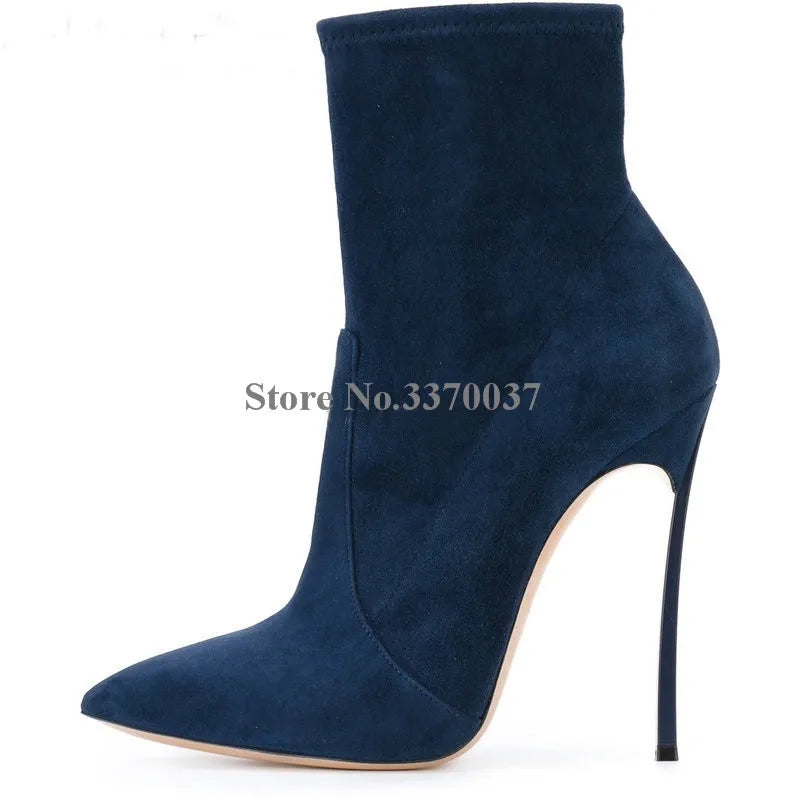 Pointed Toe Suede Leather Stiletto Ankle Boots for Women