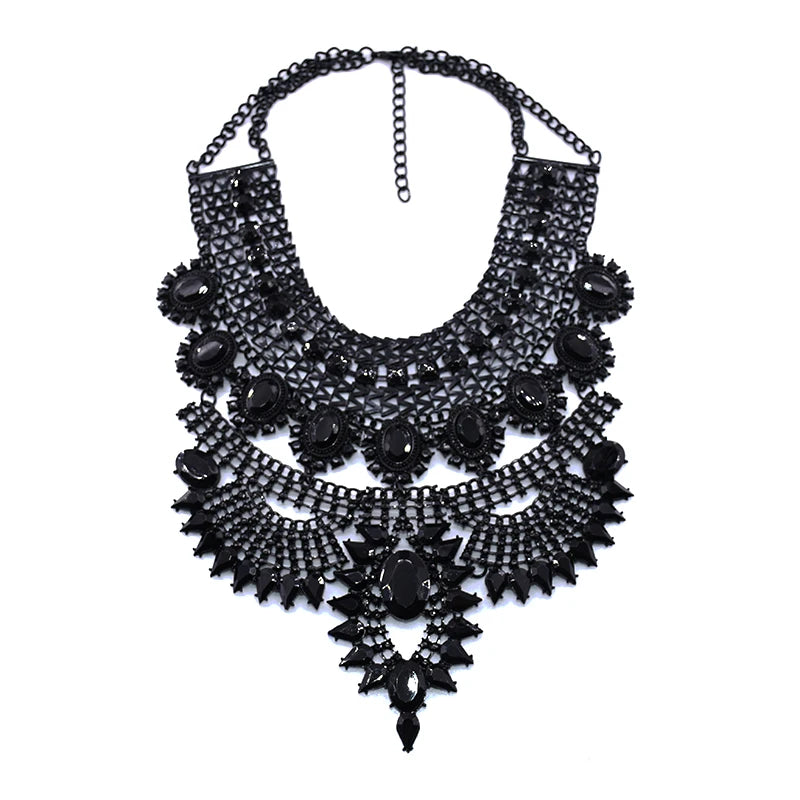 Chunky Crystal Rhinestone Statement Bib Necklace for Women