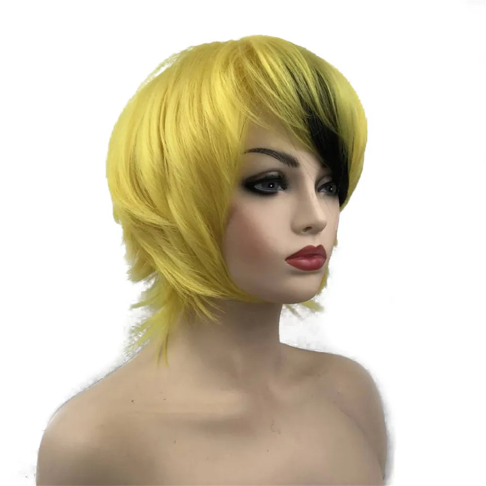 Straight Blue And Red Synthetic Cosplay Wig For Women