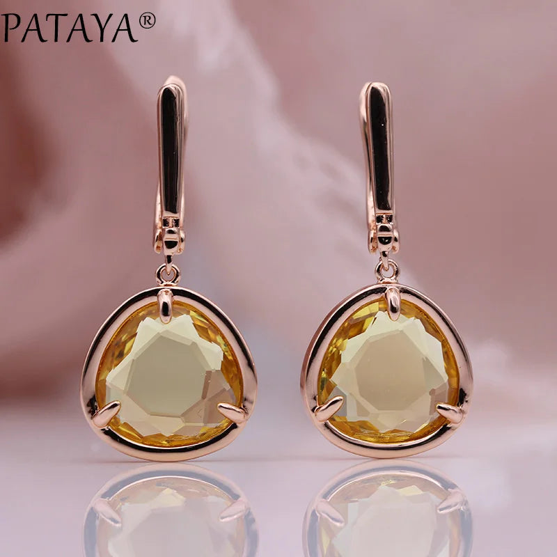 Green Triangle Zirconia Drop Earrings
